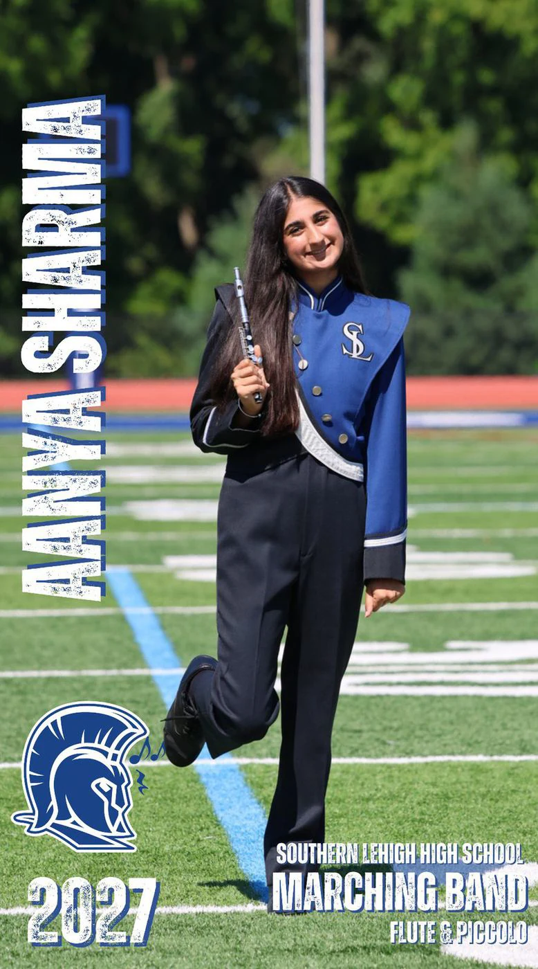 Southern Lehigh marching band senior poster of Aanya Sharma, flute, class of 2027