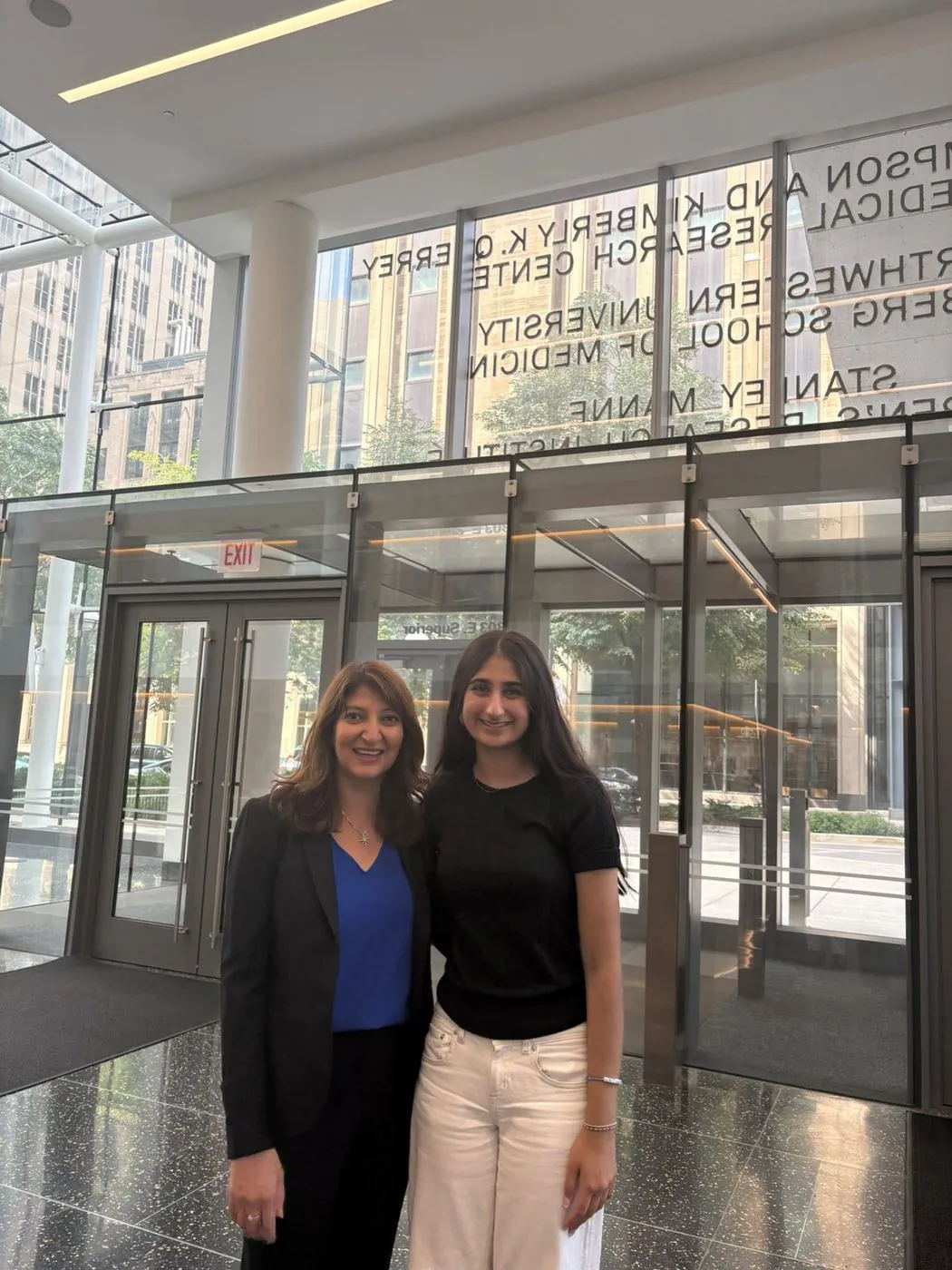 Aanya outside Northwestern University's medical research building
