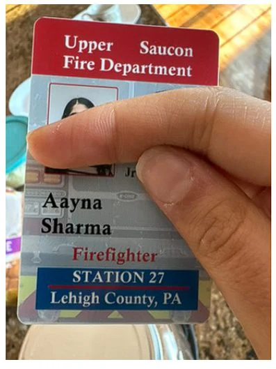 Aanya's Upper Saucon Fire Department junior firefighter ID, Station 27